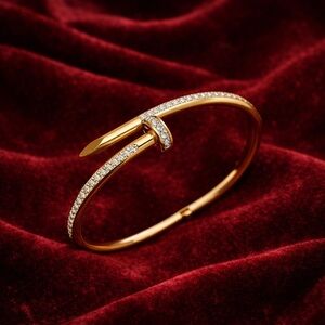 Just Un Clou Gold Crystal Nail-Style Hinged Bangle Bracelet